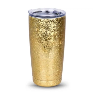 Vasos de vaso con aislamiento de café dorado con tapa